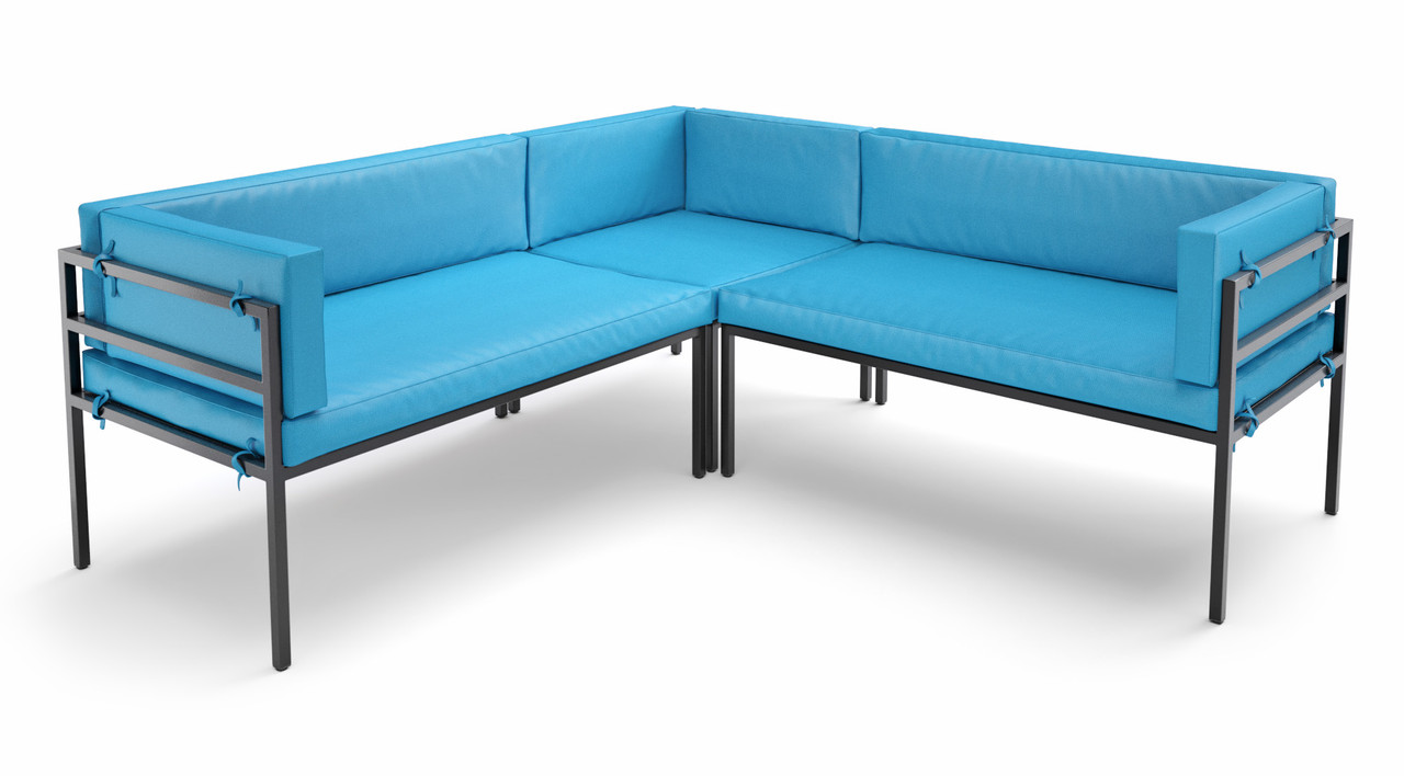 HERMOSA Heavy-Duty Outdoor L-Shape Seating - Sunbrella Seating - Gunmetal Frame - Modular Outdoor Furniture - Made in USA