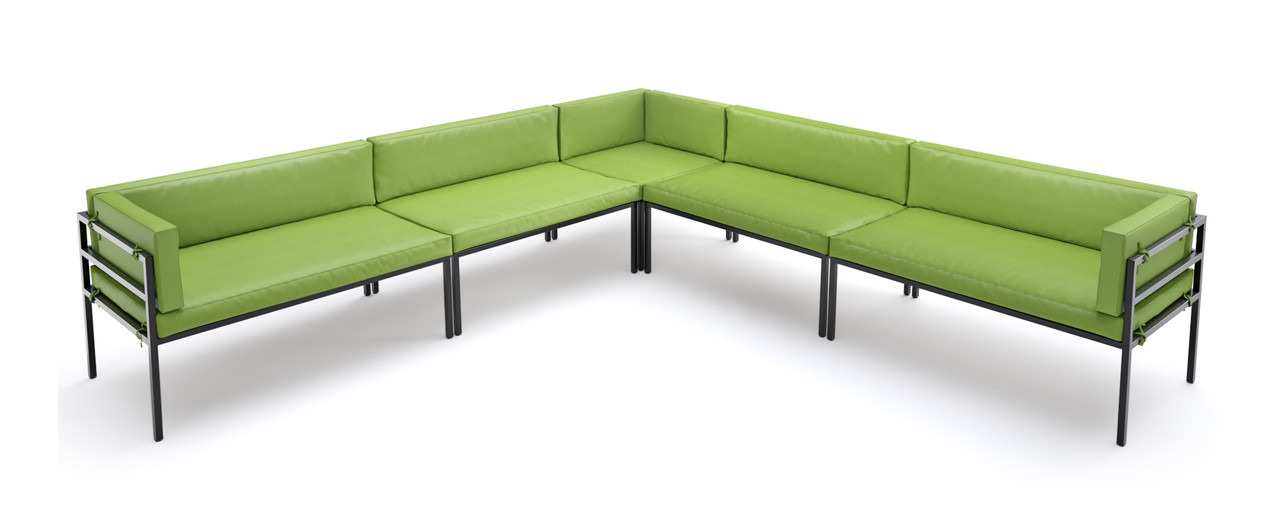 HERMOSA Heavy-Duty Outdoor  Large L-Shape Seating - Sunbrella Seating - Gunmetal Frame - Modular Outdoor Furniture - Made in USA