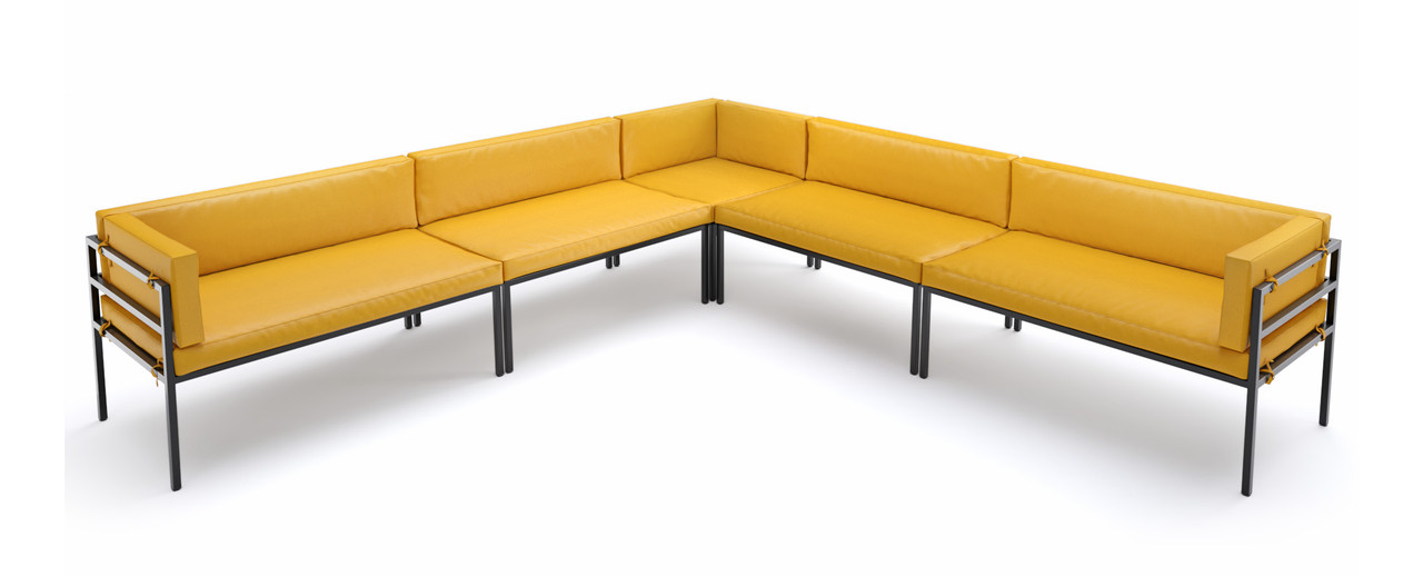 HERMOSA Heavy-Duty Outdoor  Large L-Shape Seating - Sunbrella Seating - Gunmetal Frame - Modular Outdoor Furniture - Made in USA