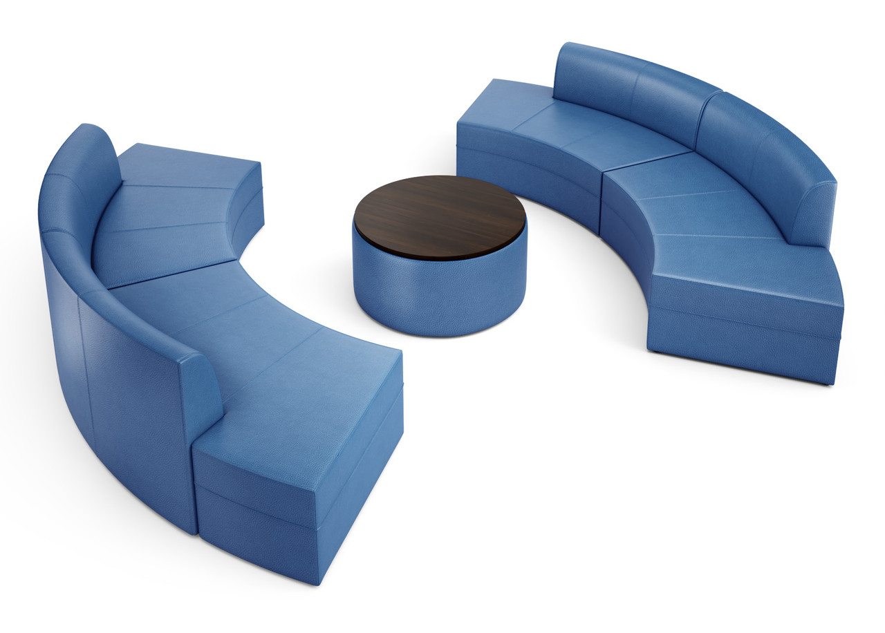 Circular Lounge Seating  - Walnut Top Center Table - Seats 12 - Handcrafted in USA