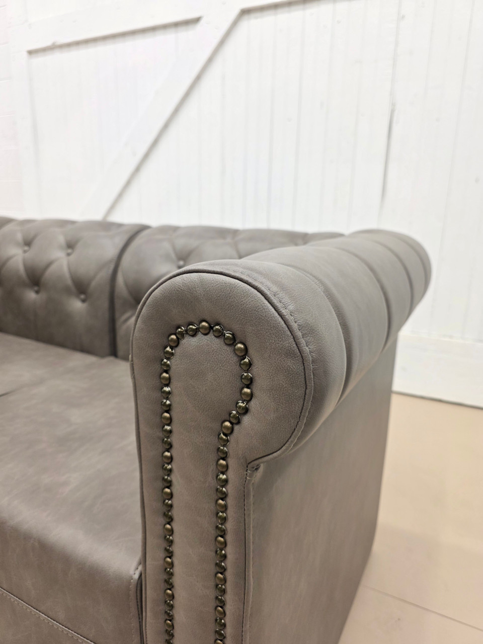 Commercial-Grade Lush Sofa with Brass Nail Trim - Made in USA