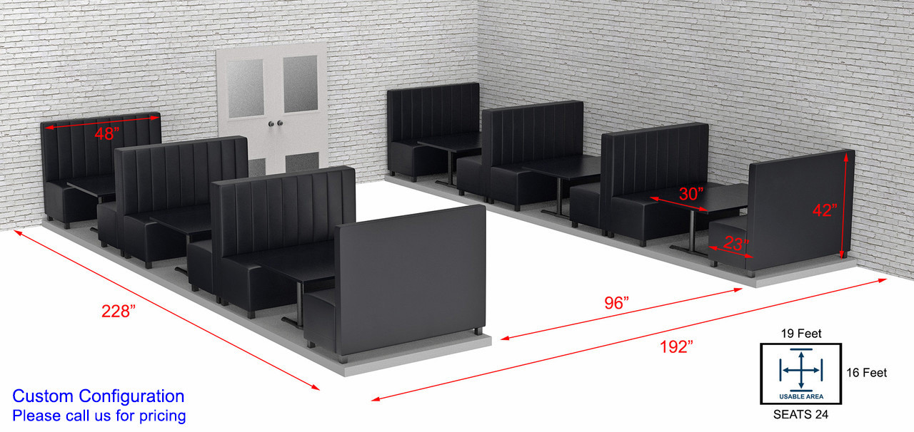 Legacy Restaurant Booths with Upholstered Side Walls & Restaurant Tables  Package (SEATS 24)