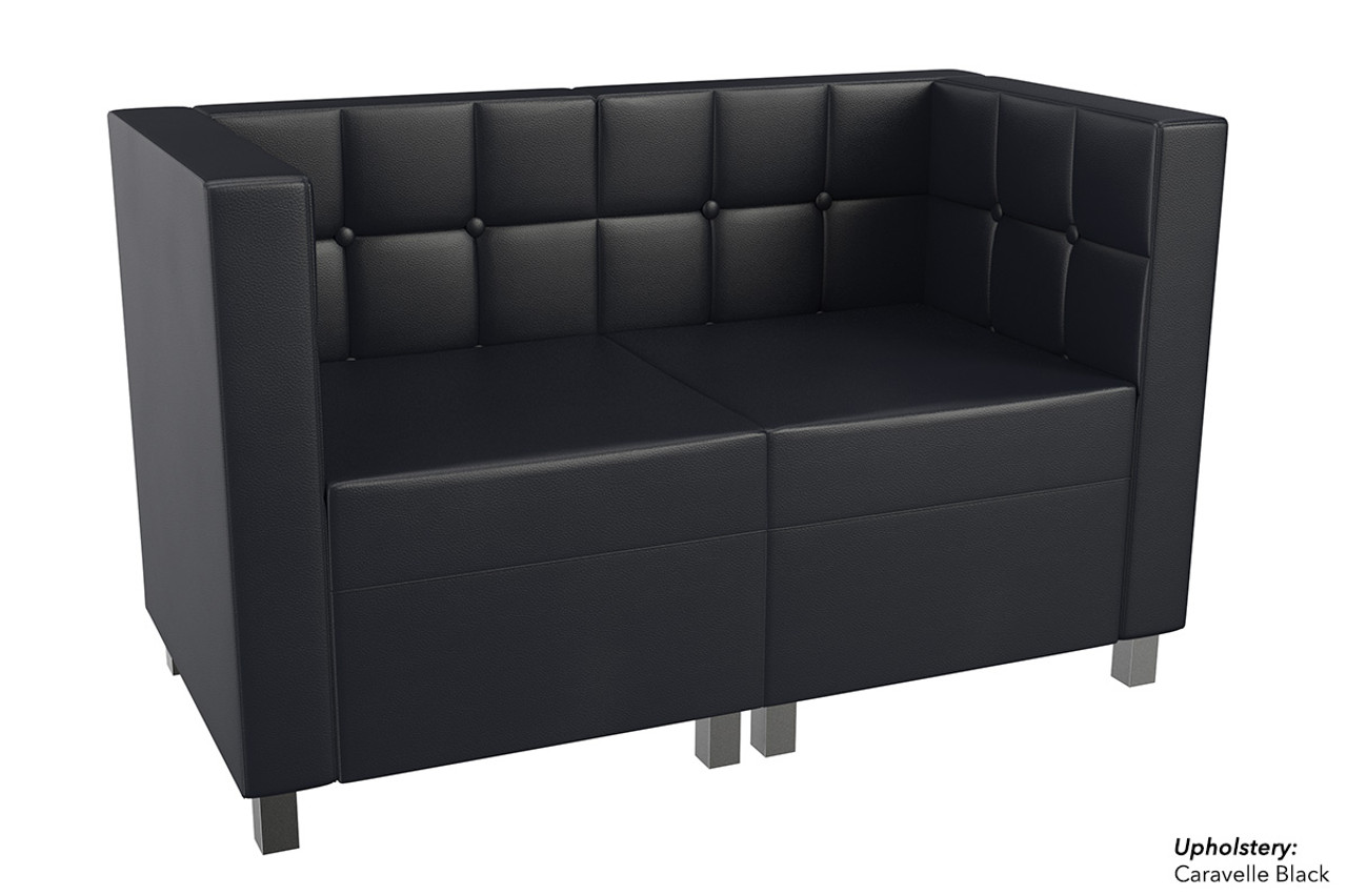 Quick Ship Ready - 9049X Modular Love Seat with Arms - Tufted Back - Flat Seat - Gunmetal Legs