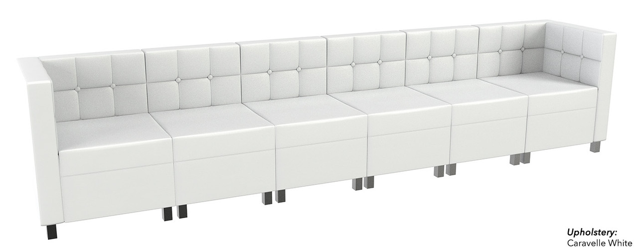 Quick Ship Ready - 9049 Modular Long Sofa - Tufted Back - Flat Seat - Gunmetal Legs