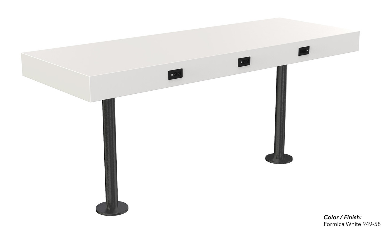 84" Bolt Down Stand-Up Bar Table with Two Black Bases - Handcrafted - 3 Power Outlets - Available in Many Finishes (43" Height)