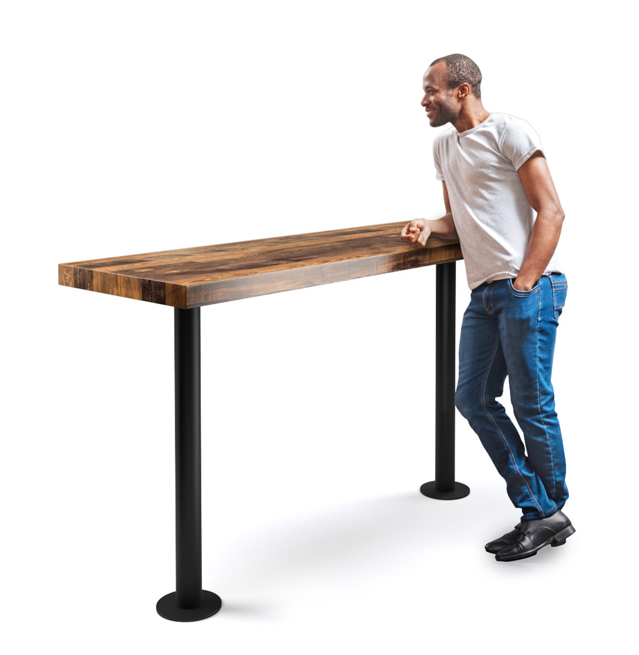 Bolt Down Table Tops StandUp Bar Table with Two Black Bases