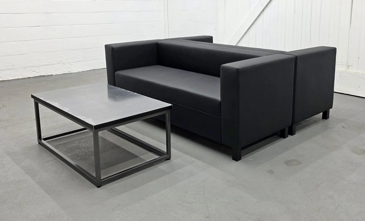 Complete Lounge Seating Package - [8] Black Sofas with [4] Fireproof Tables - Made in USA (SEATS 24)