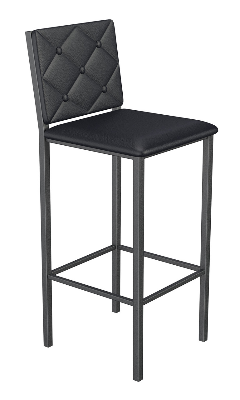 Button Tufted -  Gunmetal Heavy-Duty Bar Stool with Commercial-Grade Vinyl Seat (450lbs Rated)