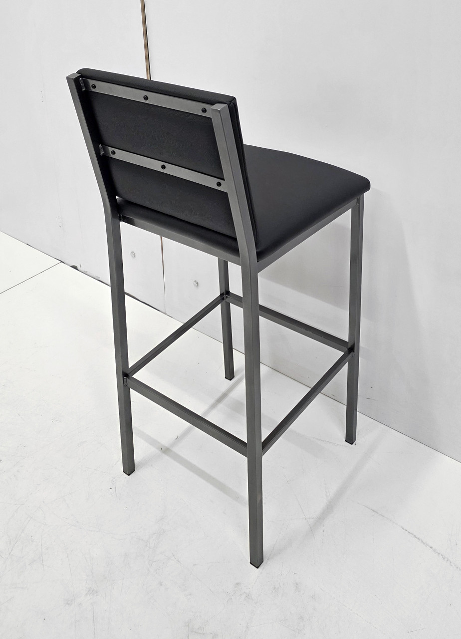 Button Tufted -  Gunmetal Heavy-Duty Bar Stool with Commercial-Grade Vinyl Seat (450lbs Rated)