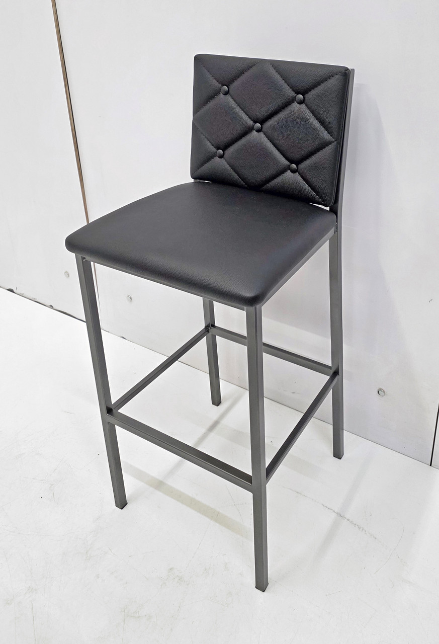 Button Tufted -  Gunmetal Heavy-Duty Bar Stool with Commercial-Grade Vinyl Seat (450lbs Rated)