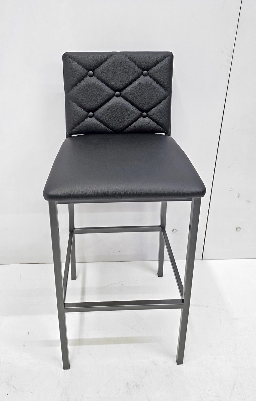 Button Tufted -  Gunmetal Heavy-Duty Bar Stool with Commercial-Grade Vinyl Seat (450lbs Rated)