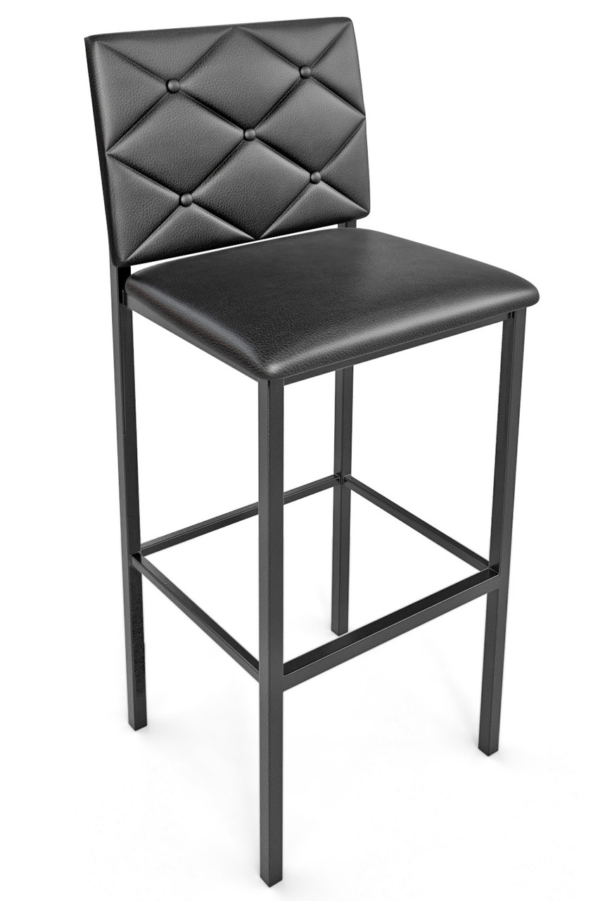 Button Tufted -  Gunmetal Heavy-Duty Bar Stool with Commercial-Grade Vinyl Seat (450lbs Rated)