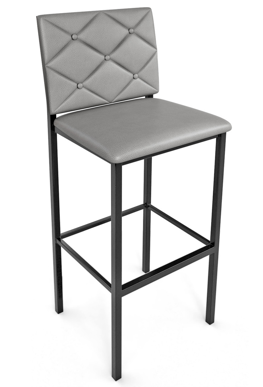 Button Tufted -  Gunmetal Heavy-Duty Bar Stool with Commercial-Grade Vinyl Seat (450lbs Rated)