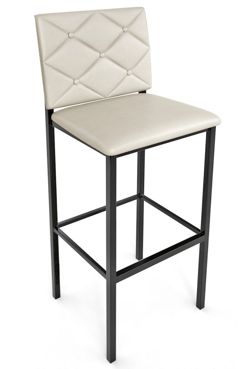 Button Tufted -  Gunmetal Heavy-Duty Bar Stool with Commercial-Grade Vinyl Seat (450lbs Rated)