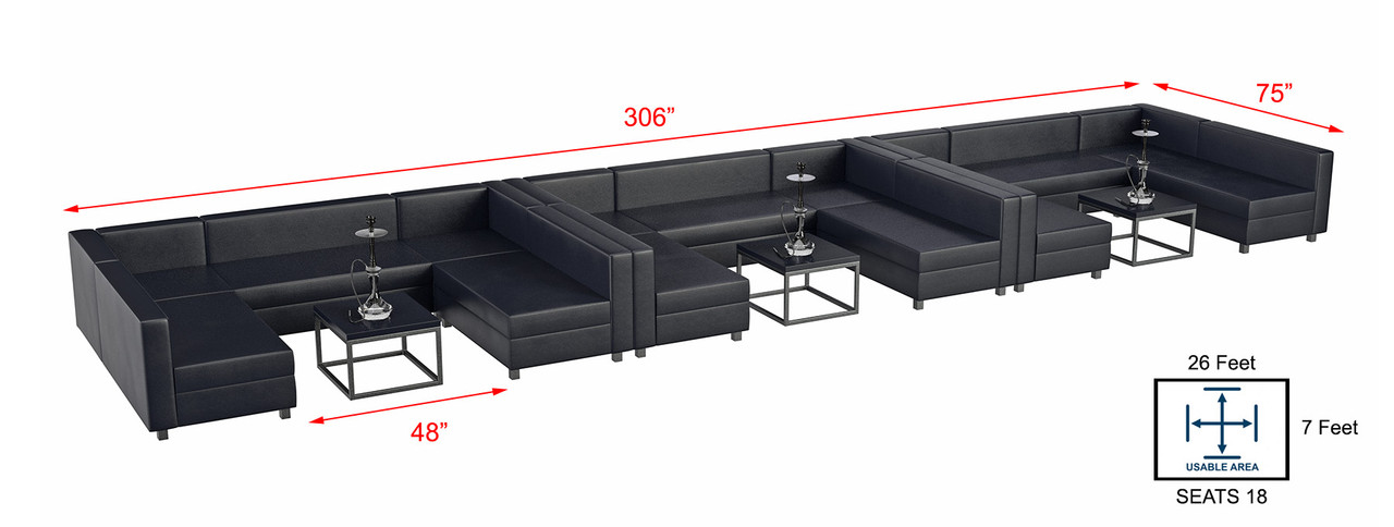 Lugano Lounge Package - Ushape Modular Seating with [3] Fireproof Tables - Made in USA (SEATS 18)