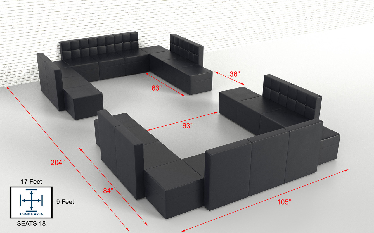 VIP Set of [14] Black Armless Chairs with  Button Tufted Back  and [8] Square Black Ottomans (SEATS 18)