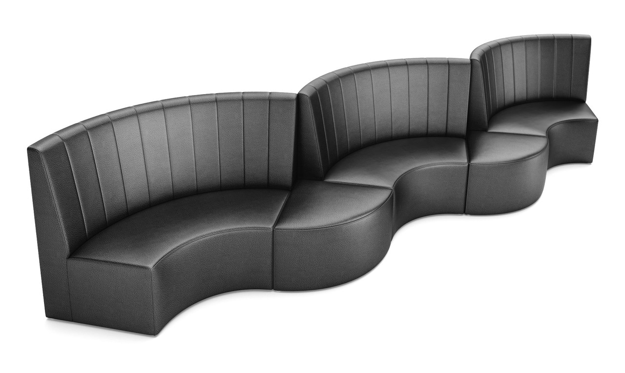 Fortuna Six Half-Circle Booths  with Wedge Ottomans - Premium Channel Upholstery - 6 Tables and 12 Chairs - Made in USA Fortuna Six Half-Circle Booths  with Wedge Ottomans - Premium Channel Upholstery - 6 Tables and 12 Chairs - Made in USA