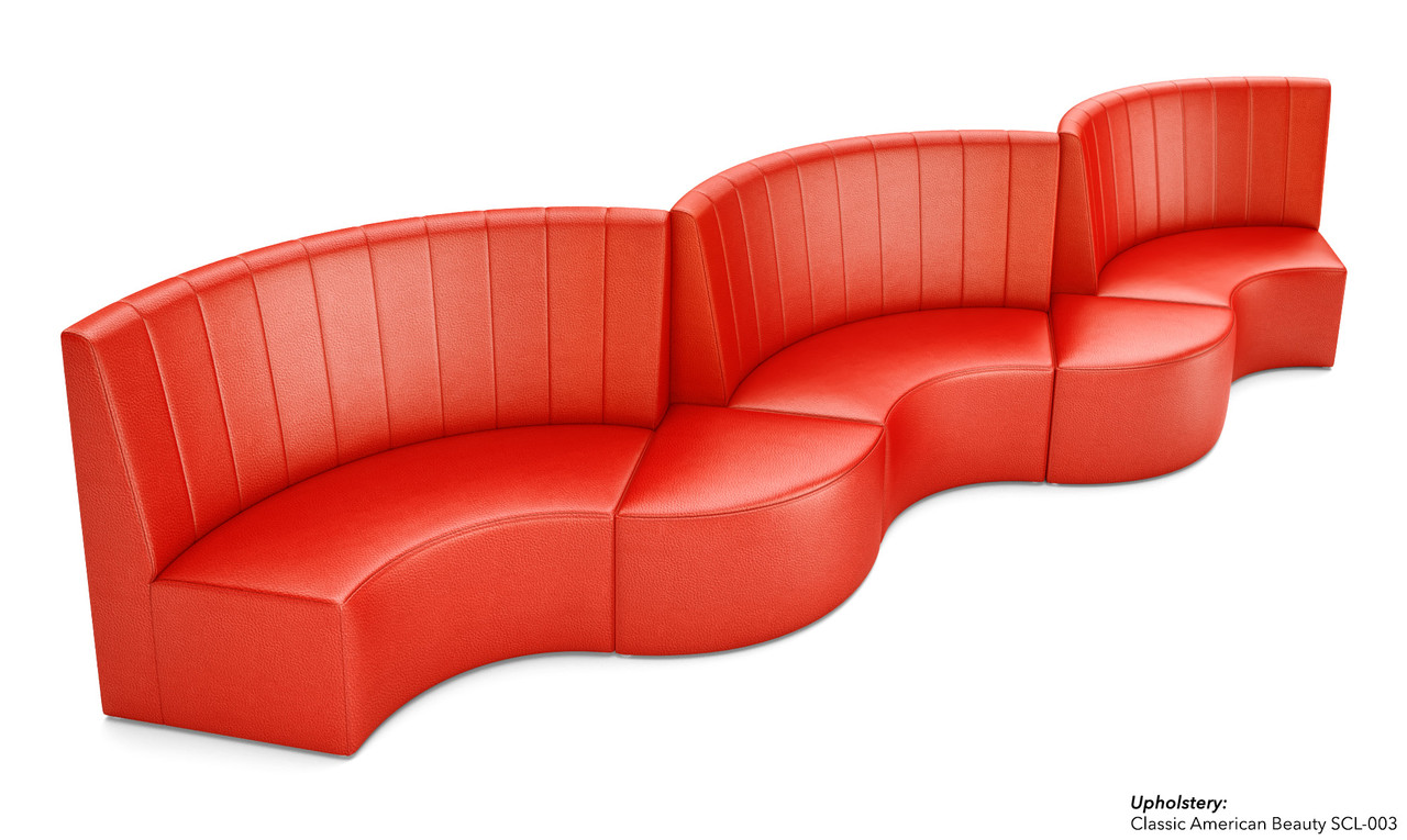 Fortuna Six Half-Circle Booths  with Wedge Ottomans - Premium Channel Upholstery - 6 Tables and 12 Chairs - Made in USA Fortuna Six Half-Circle Booths  with Wedge Ottomans - Premium Channel Upholstery - 6 Tables and 12 Chairs - Made in USA