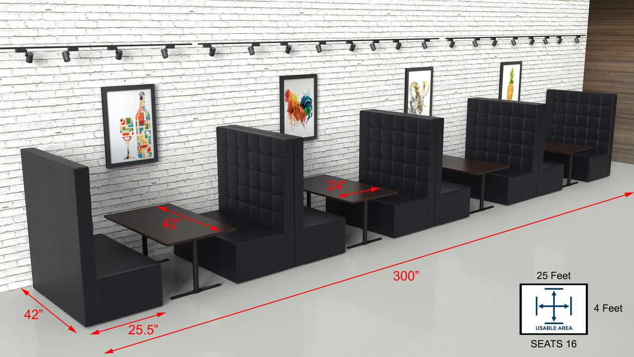 Single and Double Upholstered Restaurant Booth Spacing with Different Size  Table Tops