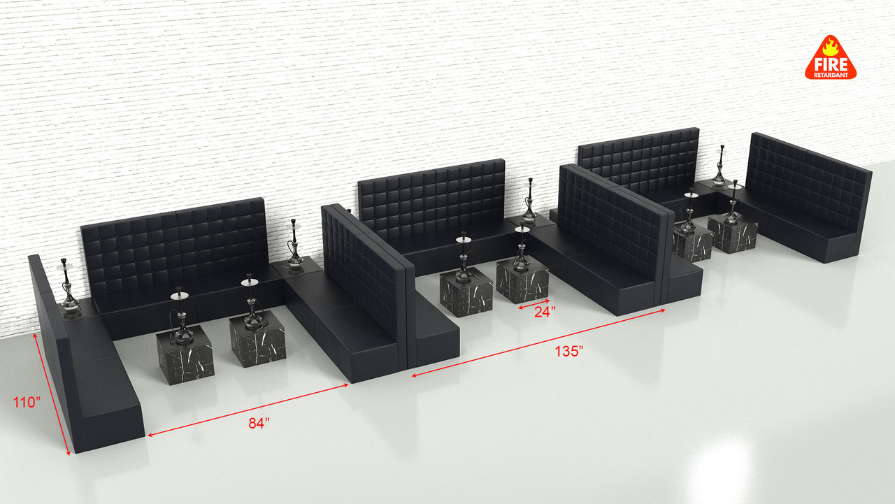 Special Deal! VIP Set of [18] Tall Black Loveseats with Button Tufted Back  and [12] Square Lounge Ready Tables (SEATS 36)