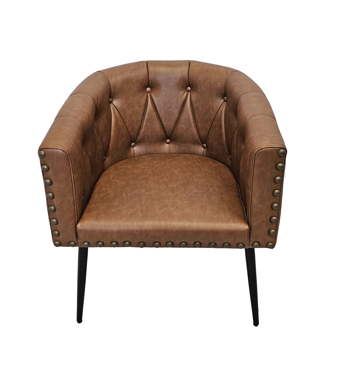 Brass Nailhead Trim - Button Tufted - Commercial-Grade Club Chair - Black Metal Legs Brass Nailhead Trim - Button Tufted - Commercial-Grade Club Chair - Black Metal Legs