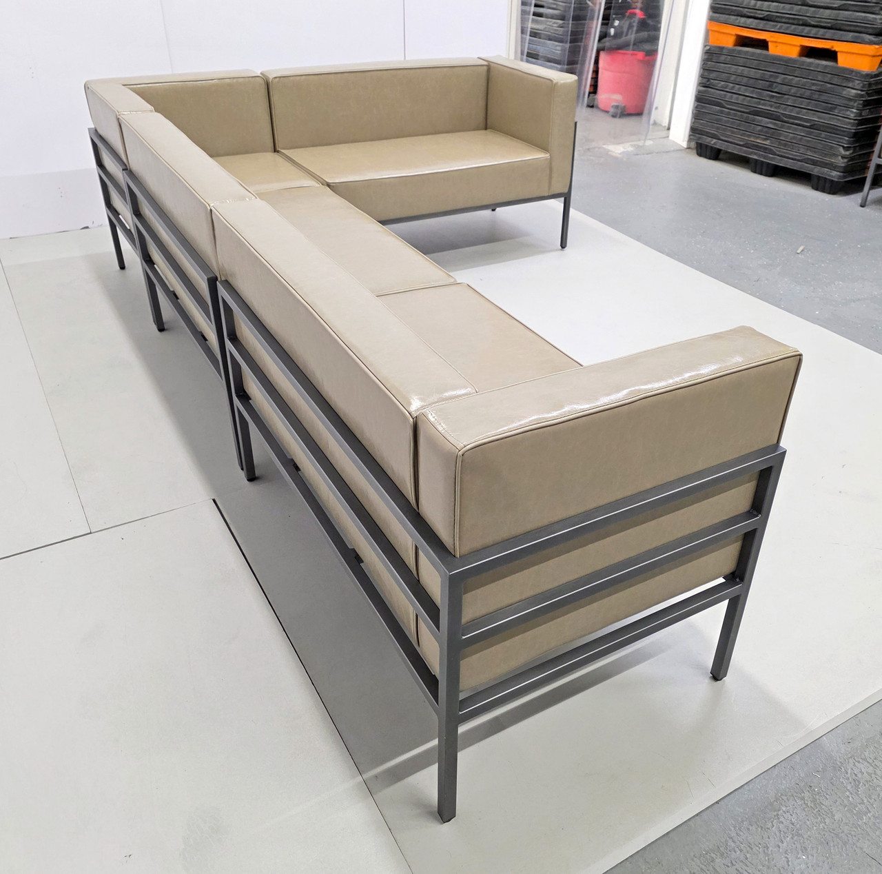 HST005 Urban Modern Collection: Four Modular Large U-Shape Sectional - Full Welded Gunmetal Outline Frame - Four Matching Lounge Tables