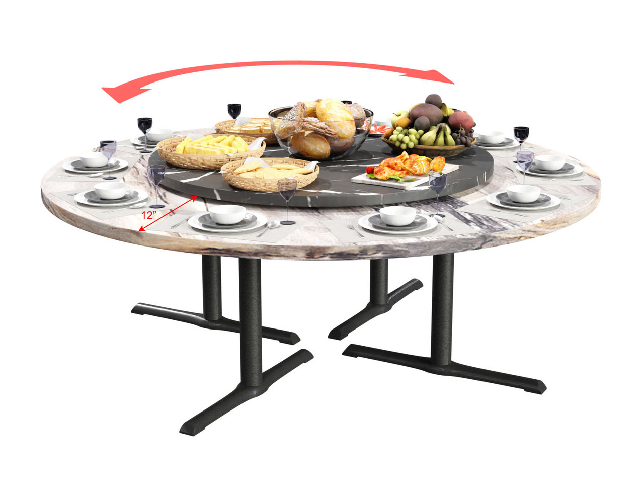 Lazy Susan Restaurant Set of 72" Round Table On Heavy Duty Black Iron