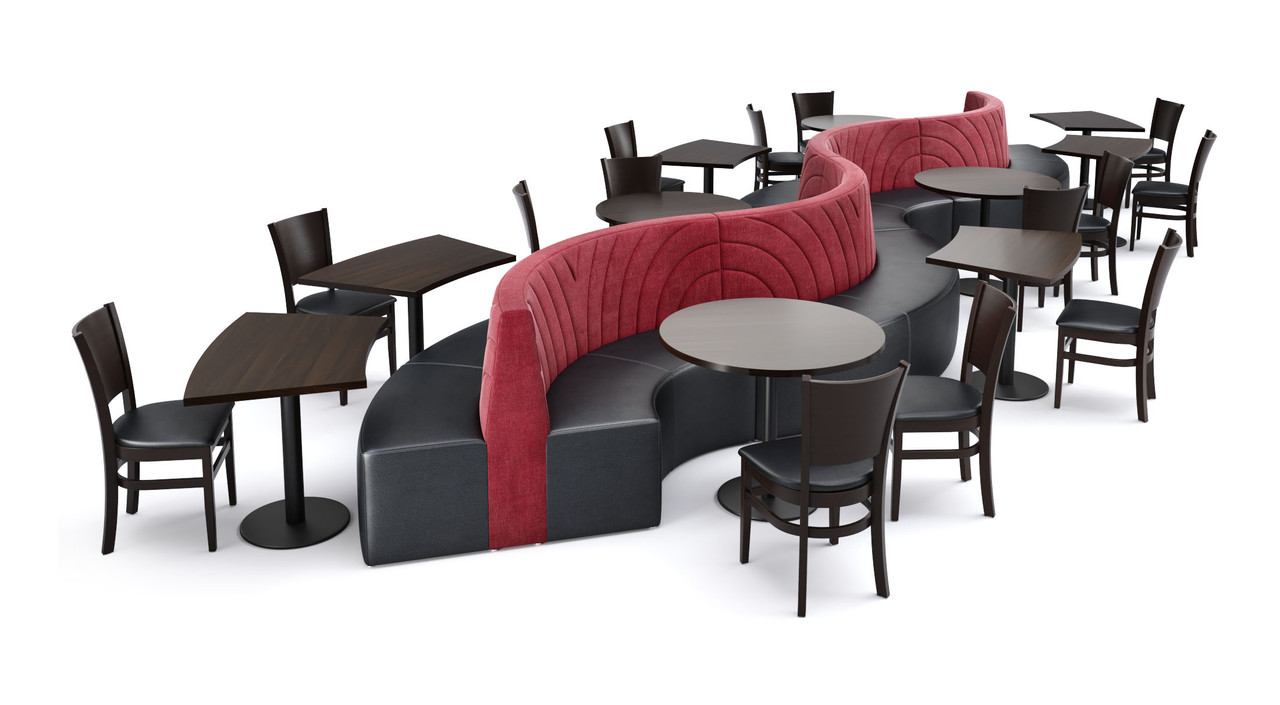 WAVE - 28' Long Restaurant Seating  with Tables and Chair - Made in USA - Premium Upholstery (Seats 26)
