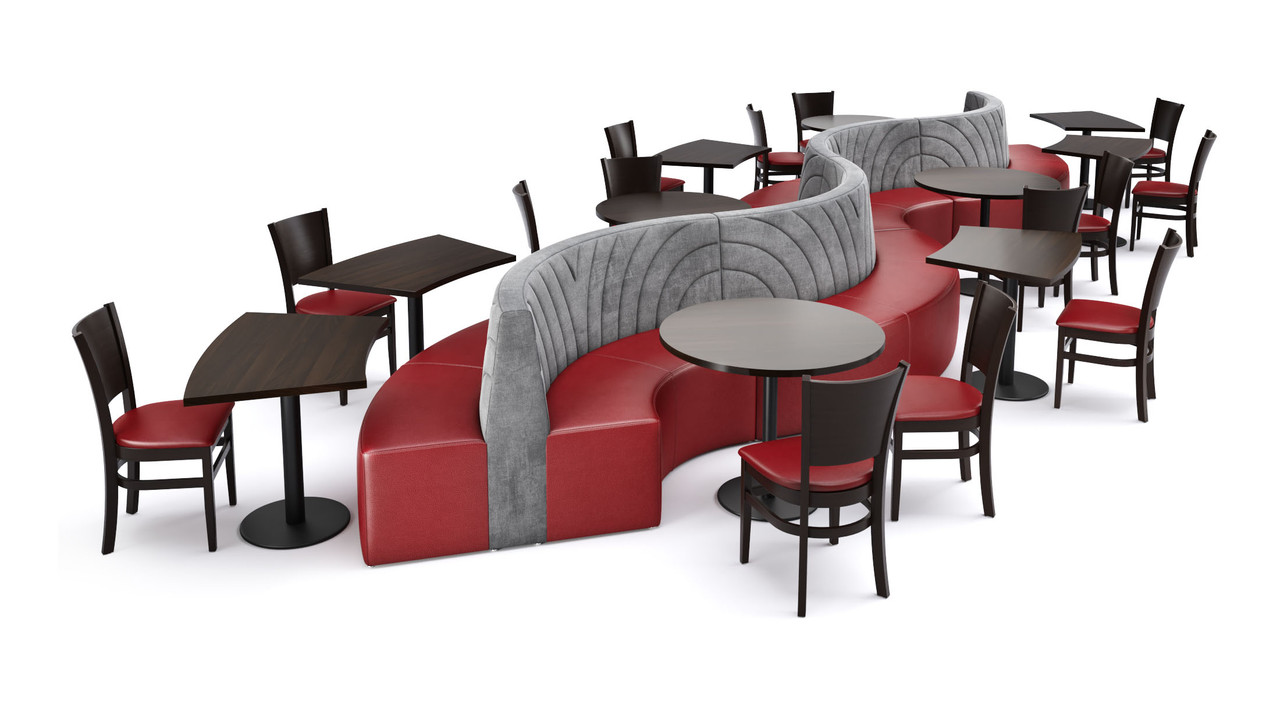 WAVE - 28' Long Restaurant Seating  with Tables and Chair - Made in USA - Premium Upholstery (Seats 26)