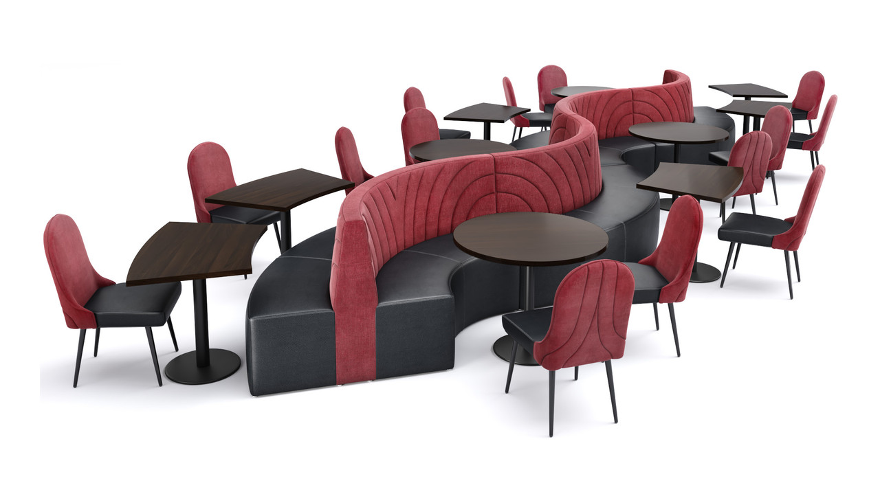 WAVE - 28' Long Restaurant Seating  with Tables and Chair - Made in USA - Premium Upholstery (Seats 26)