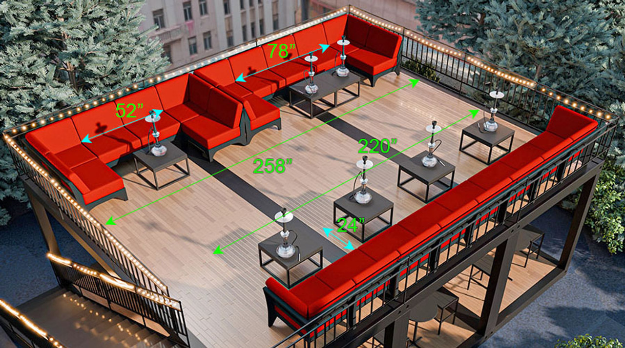 Carina Outdoor Seating with Club Tables Package - Modular Open U-Shape Seating - Premium  5-Yr Warranty Sunbrella Fabric - Marine Grade Seaboard Frame (Seats 17) Carina Outdoor Seating with Club Tables Package - Modular Open U-Shape Seating - Premium  5-Yr Warranty Sunbrella Fabric - Marine Grade Seaboard Frame (Seats 17)