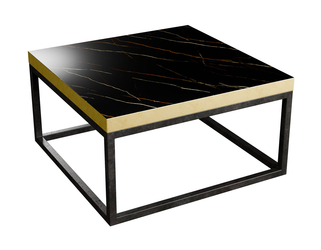 Premium  Lounge Table with Gold Edge Table Top (Fully Welded Gunmetal Frame)