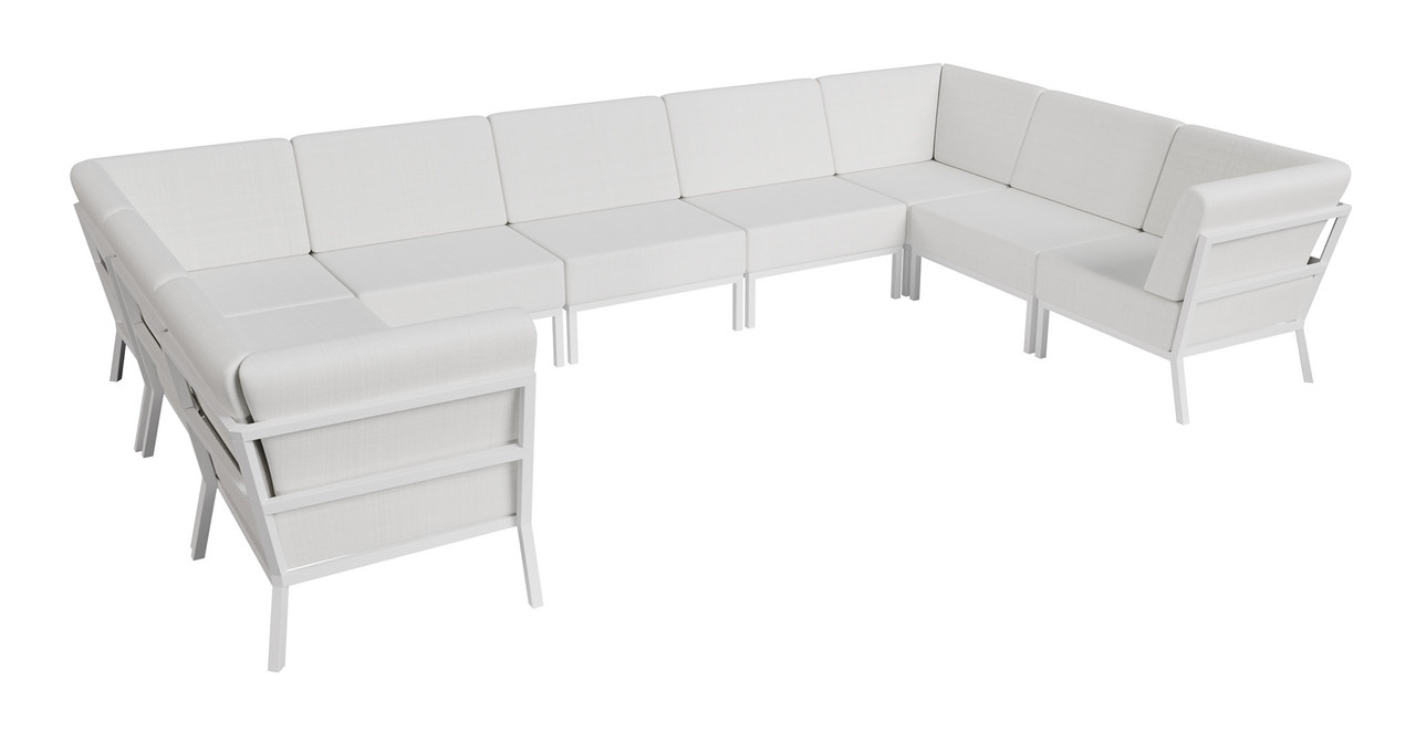 Nico Outdoor Seating - Ushape - Premium  5-Yr Warranty Sunbrella Fabric - Fully Welded White Metal Frame Nico Outdoor Seating - Ushape - Premium  5-Yr Warranty Sunbrella Fabric - Fully Welded White Metal Frame