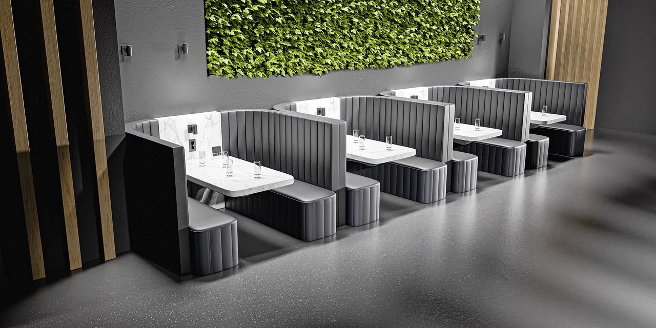 Restaurant Package: Set of [FOUR] Compact 4-Seater All-in-One Booth Seating with Integrated Tables - Optional Power Outlet