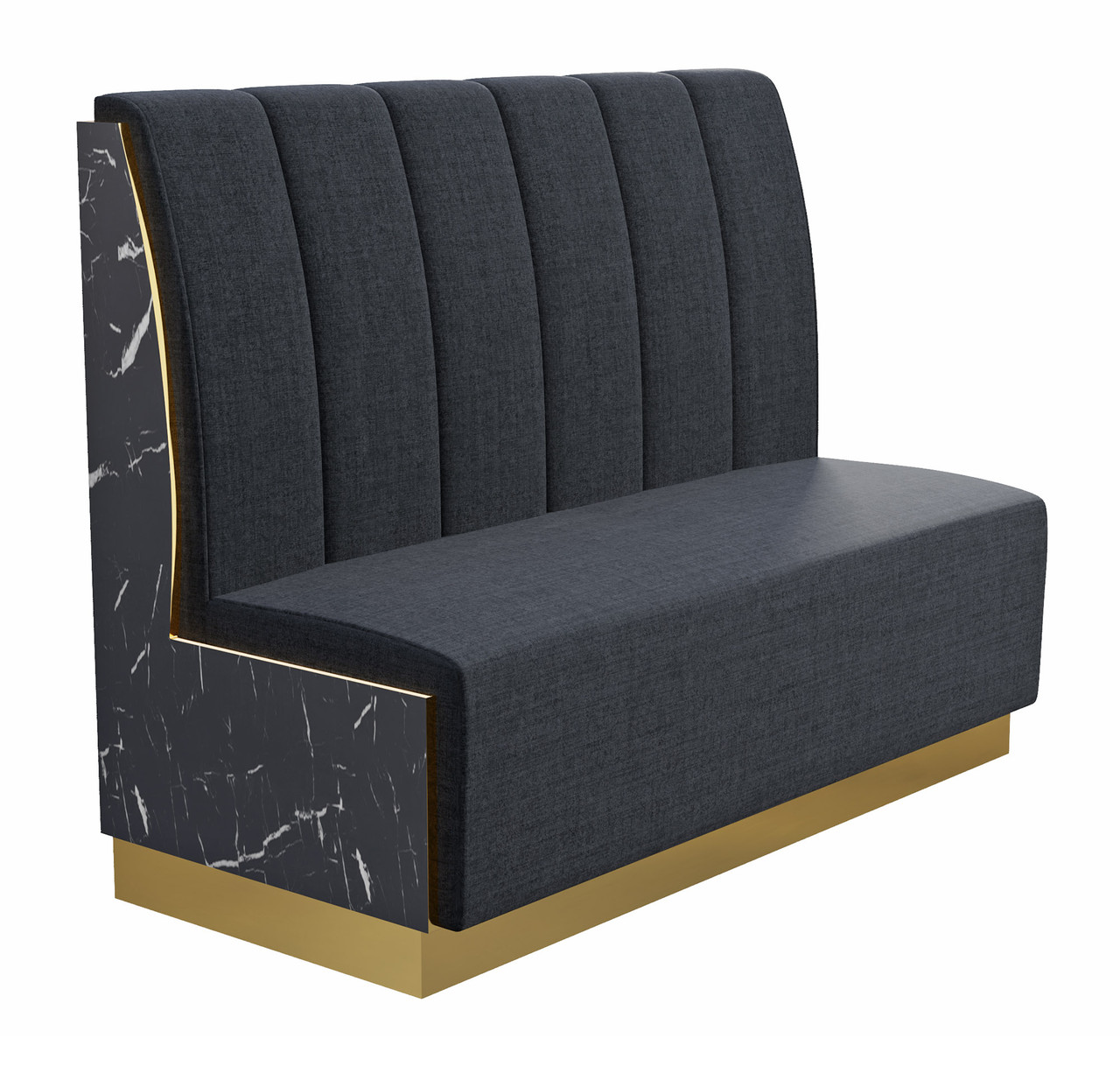 Modern Marmo Restaurant Booth - Premium Channel-Back Upholstery  with Laminated Accent Sidewalls with Gold Edges and Base Modern Marmo Restaurant Booth - Premium Channel-Back Upholstery  with Laminated Accent Sidewalls with Gold Edges and Base
