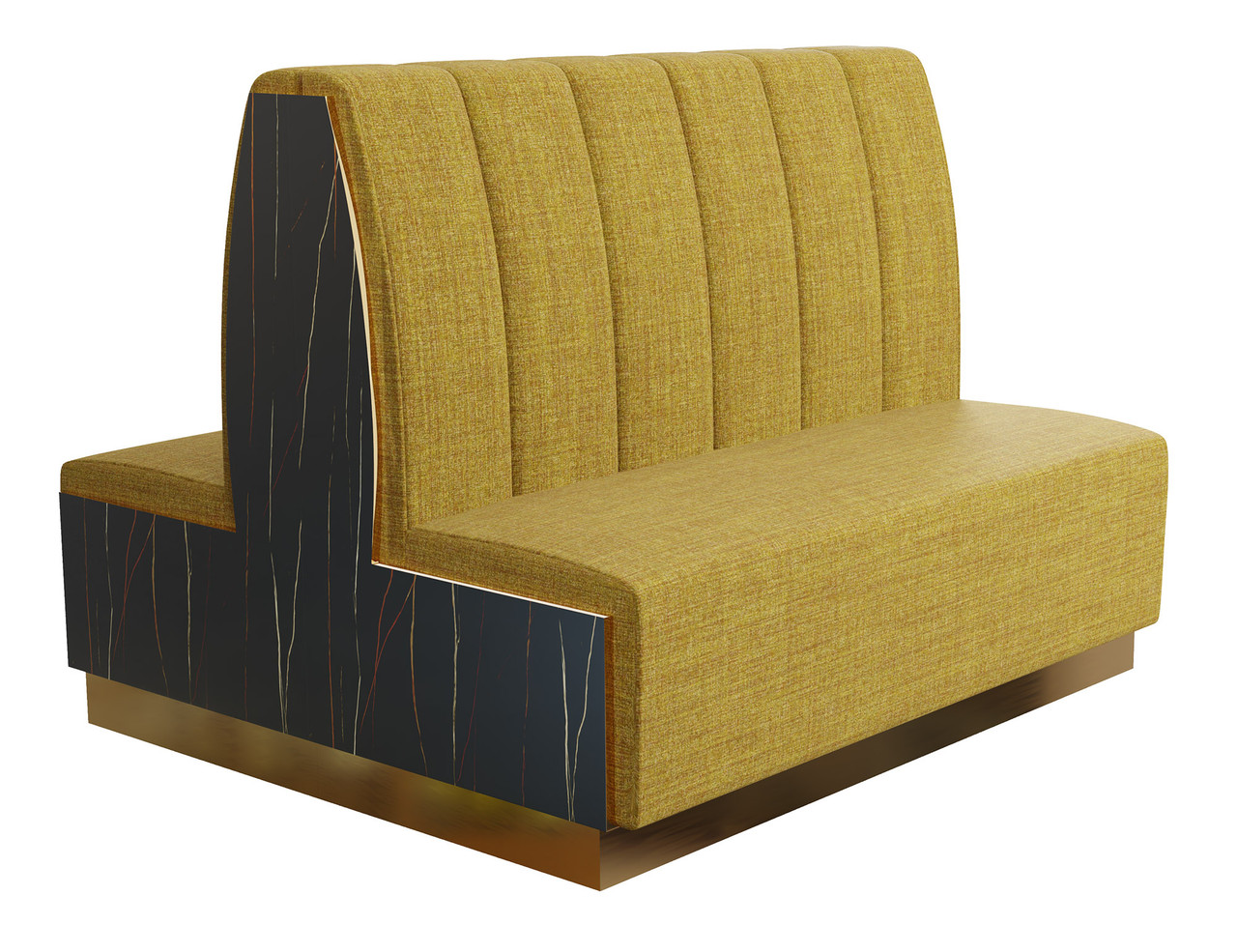 Modern Marmo Restaurant Booth - Premium Channel-Back Upholstery  with Laminated Accent Sidewalls with Gold Edges and Base Modern Marmo Restaurant Booth - Premium Channel-Back Upholstery  with Laminated Accent Sidewalls with Gold Edges and Base