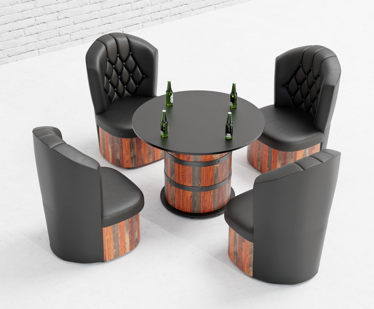 Package  of Whiskey Barrel 96" Oval Bar Table - Antique Bourbon Pine - Bronze Hoops and Rivets - 14 Barrel Chairs Package  of Whiskey Barrel 96" Oval Bar Table - Antique Bourbon Pine - Bronze Hoops and Rivets - 14 Barrel Chairs