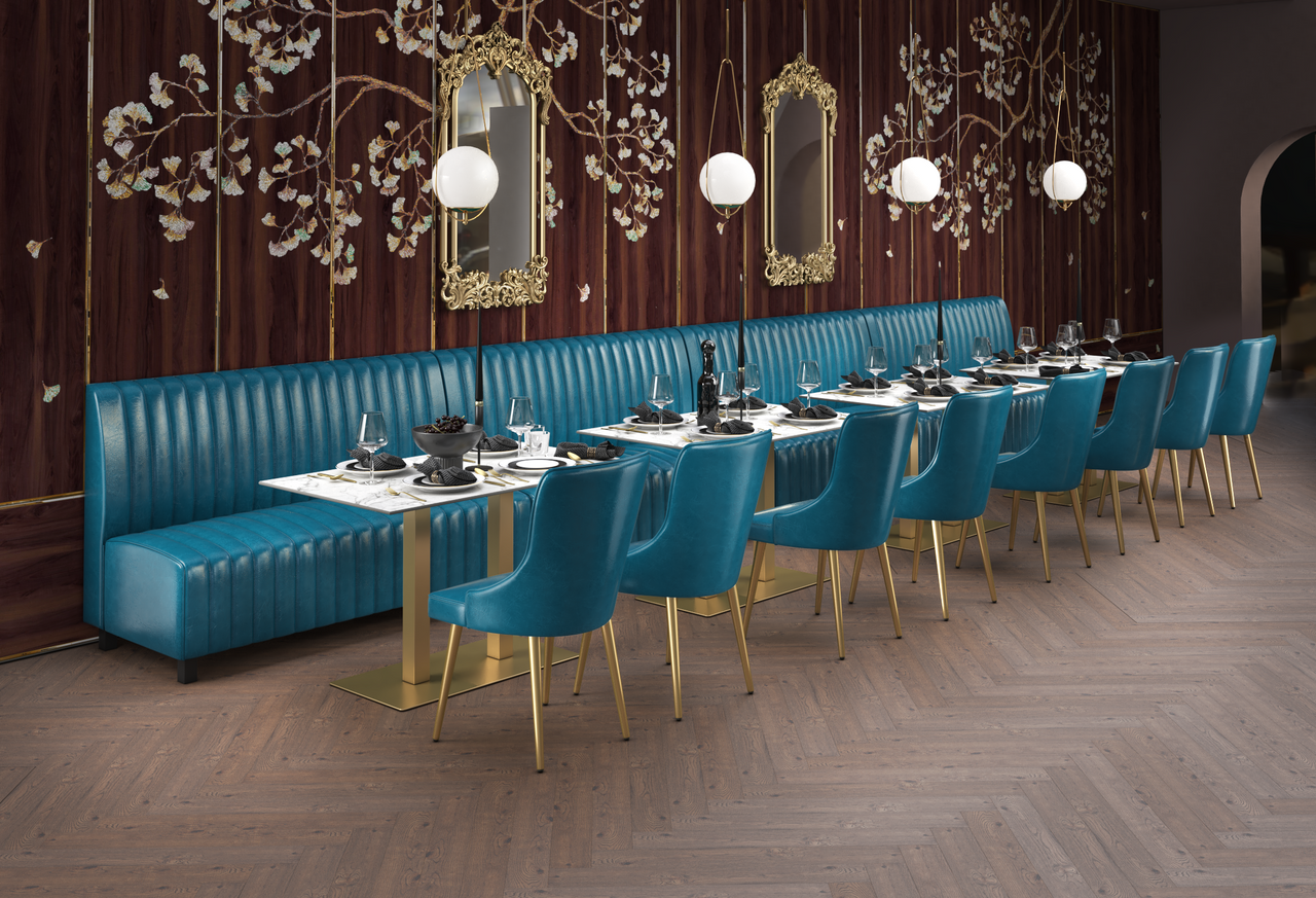 Felicity Huron Luxury Designer Restaurant Package - Marble Thinscape Table Tops - Gold Bases  (Seats 16)