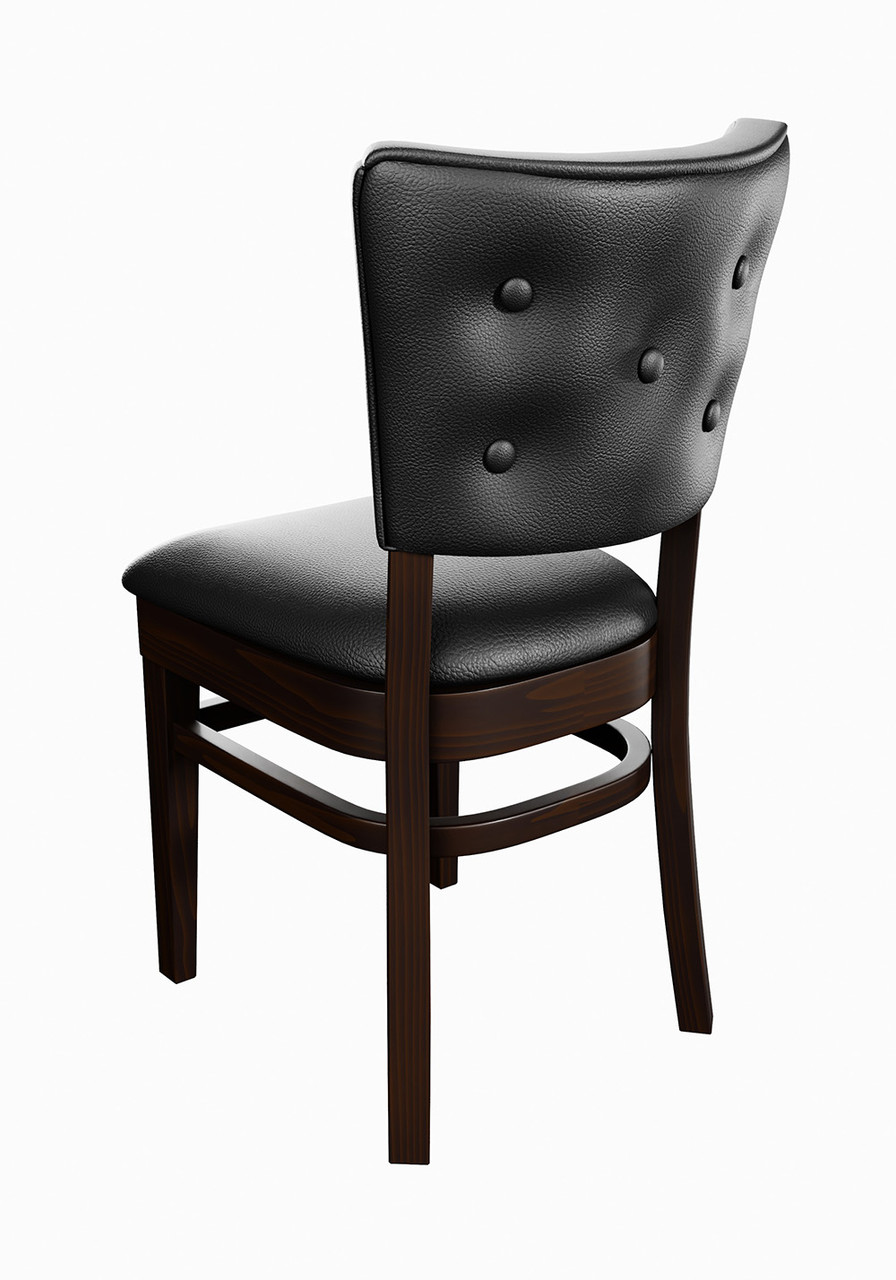 Black Restaurant Chair - Front and Back 5-Button Tufted Fully Upholstered - Espresso Solid Wood Frame Black Restaurant Chair - Front and Back 5-Button Tufted Fully Upholstered - Espresso Solid Wood Frame