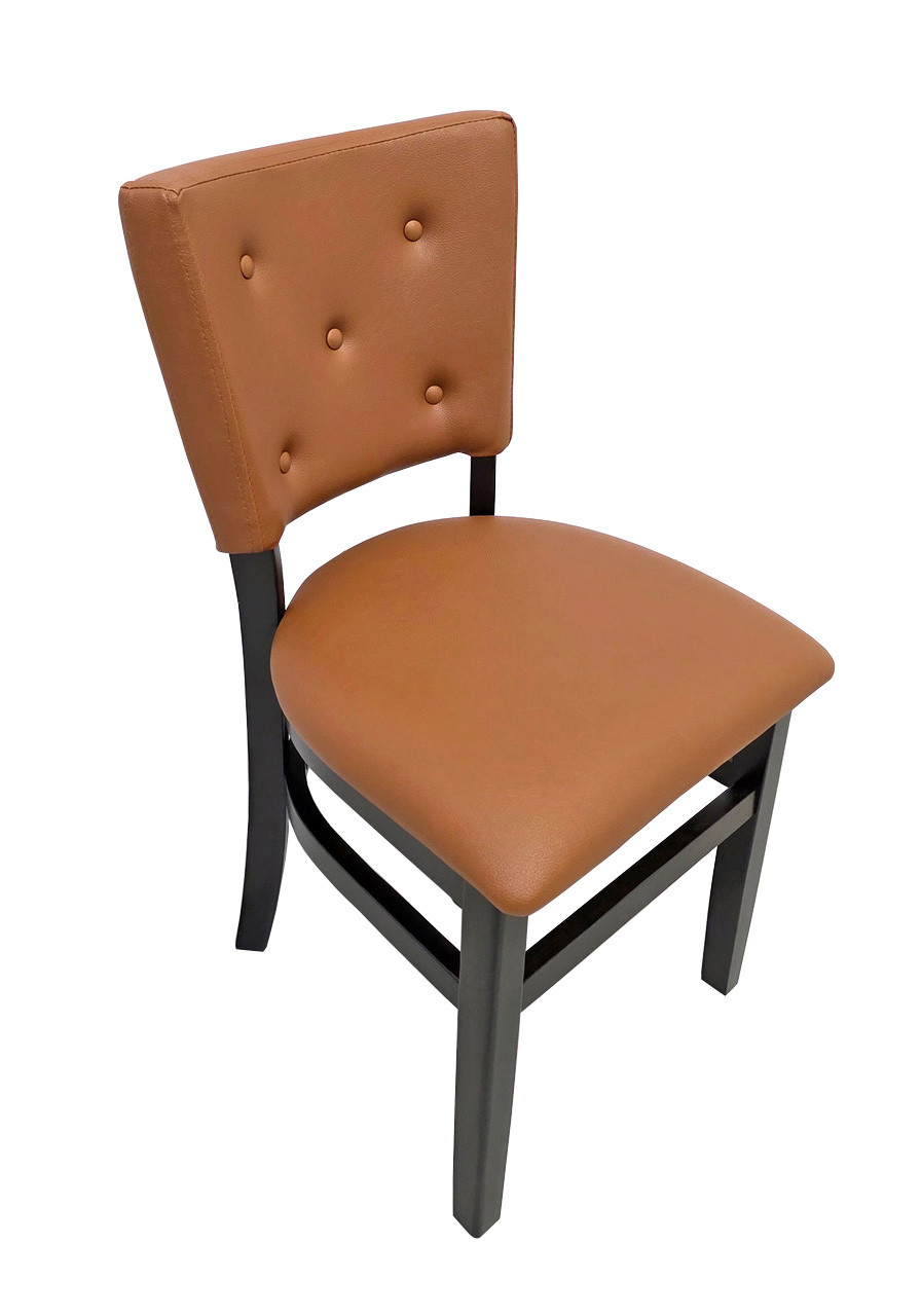 Black Restaurant Chair - Front and Back 5-Button Tufted Fully Upholstered - Espresso Solid Wood Frame