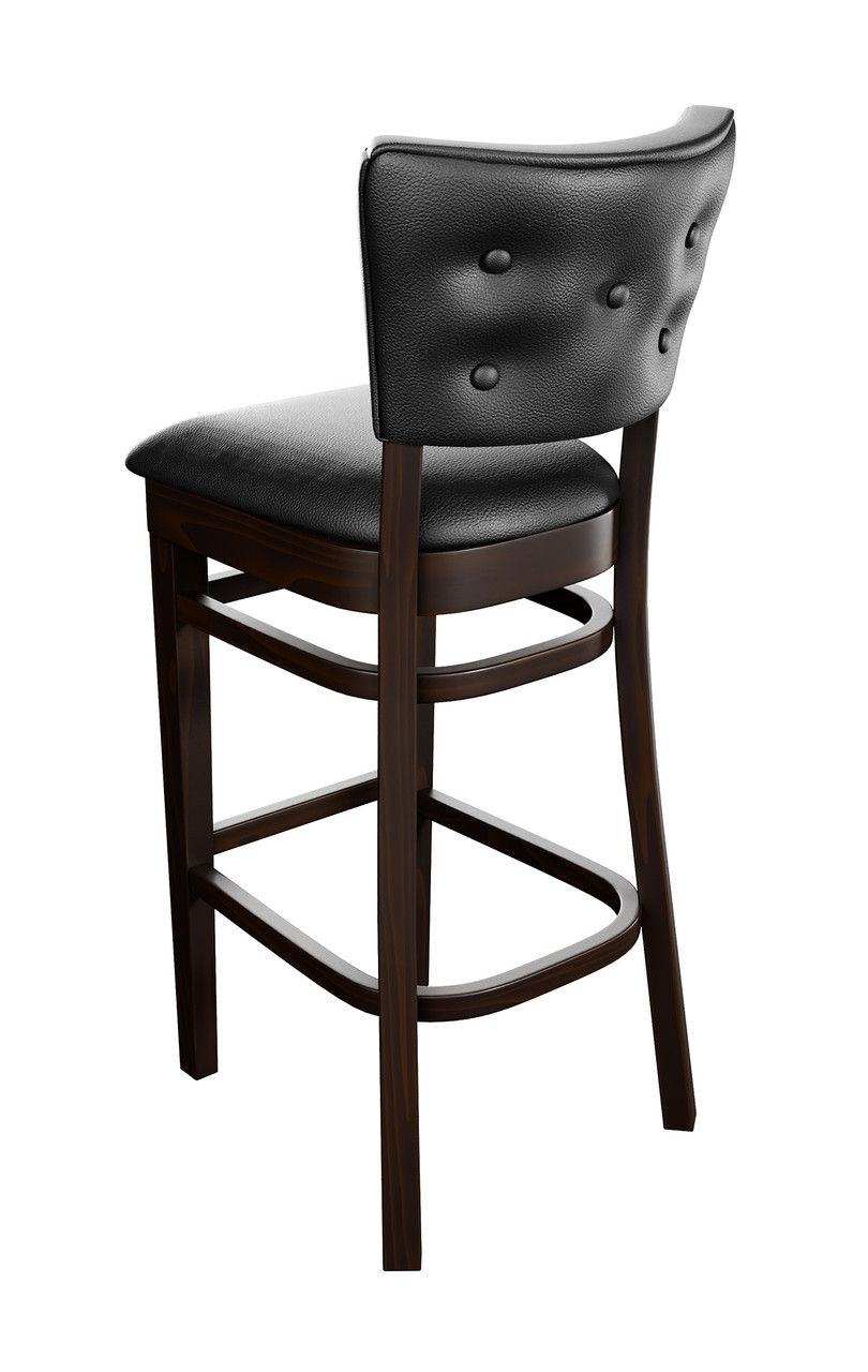 Black Bar Stool -5 Button Front  & Back Tufted Fully Upholstered - Espresso Solid Wood Frame Black Bar Stool -5 Button Front  & Back Tufted Fully Upholstered - Espresso Solid Wood Frame