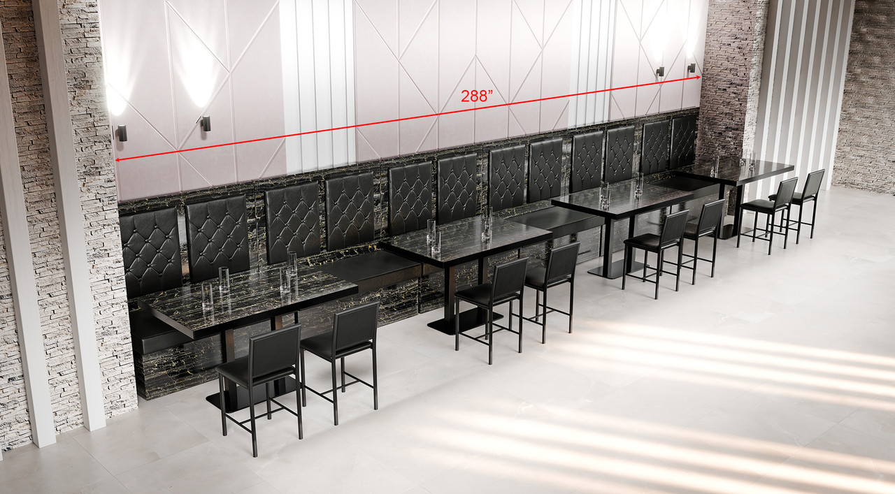 Modern Golden Nero Restaurant Package - Restaurant Booth - Black Diamond Button Tufted Upholstery - Premium Gold Glaze Wrapped Frame - Restaurant Tables and Chairs (Seats 16)