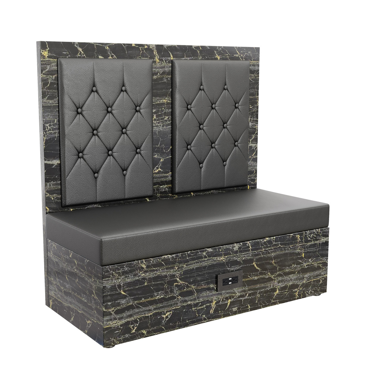 Modern Golden Nero Restaurant Package - Restaurant Booth - Black Diamond Button Tufted Upholstery - Premium Gold Glaze Wrapped Frame - Restaurant Tables and Chairs (Seats 16)