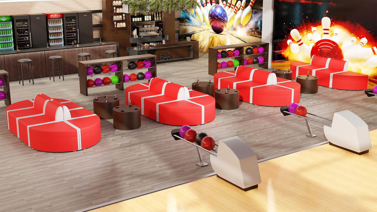 Bowling Exclusive Furniture Package featuring COCO Modular Seating with Round Lounge Tables (Seats 28) Bowling Exclusive Furniture Package featuring COCO Modular Seating with Round Lounge Tables (Seats 28)