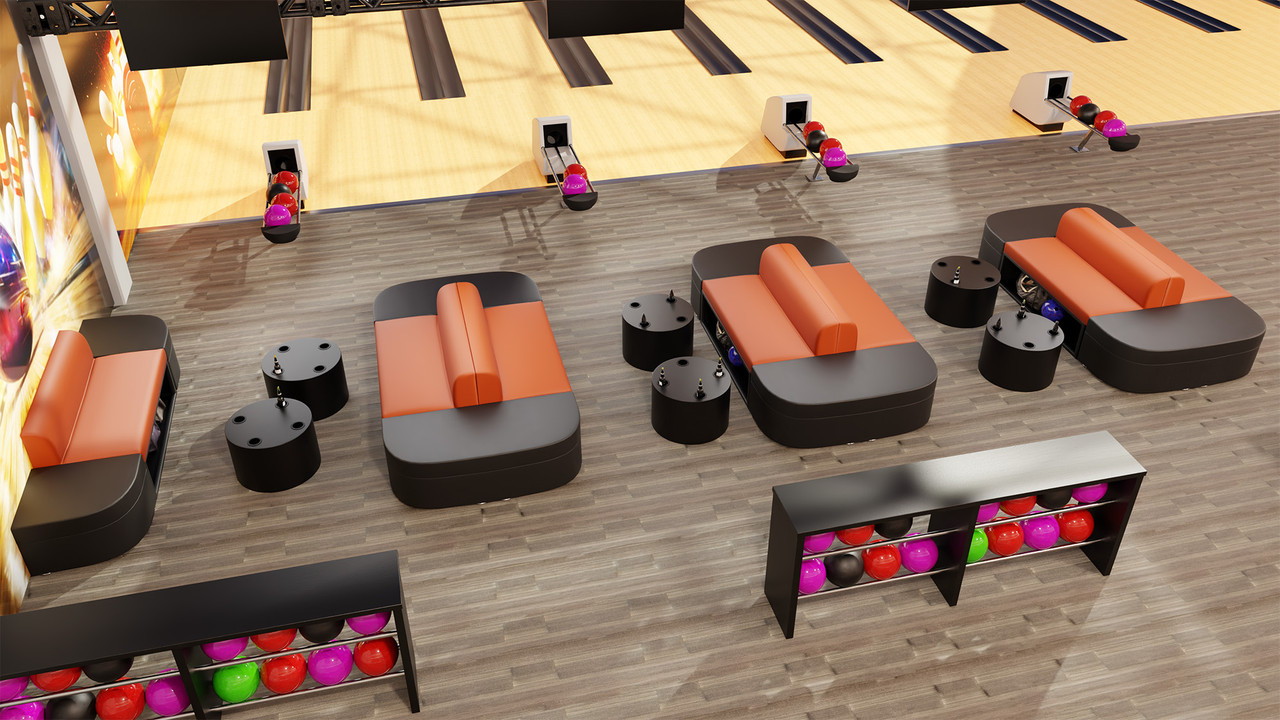 Binny Bowling  Seating with Storage - Modular Package  with LUCAS Round Lounge Tables  (Seats 32)