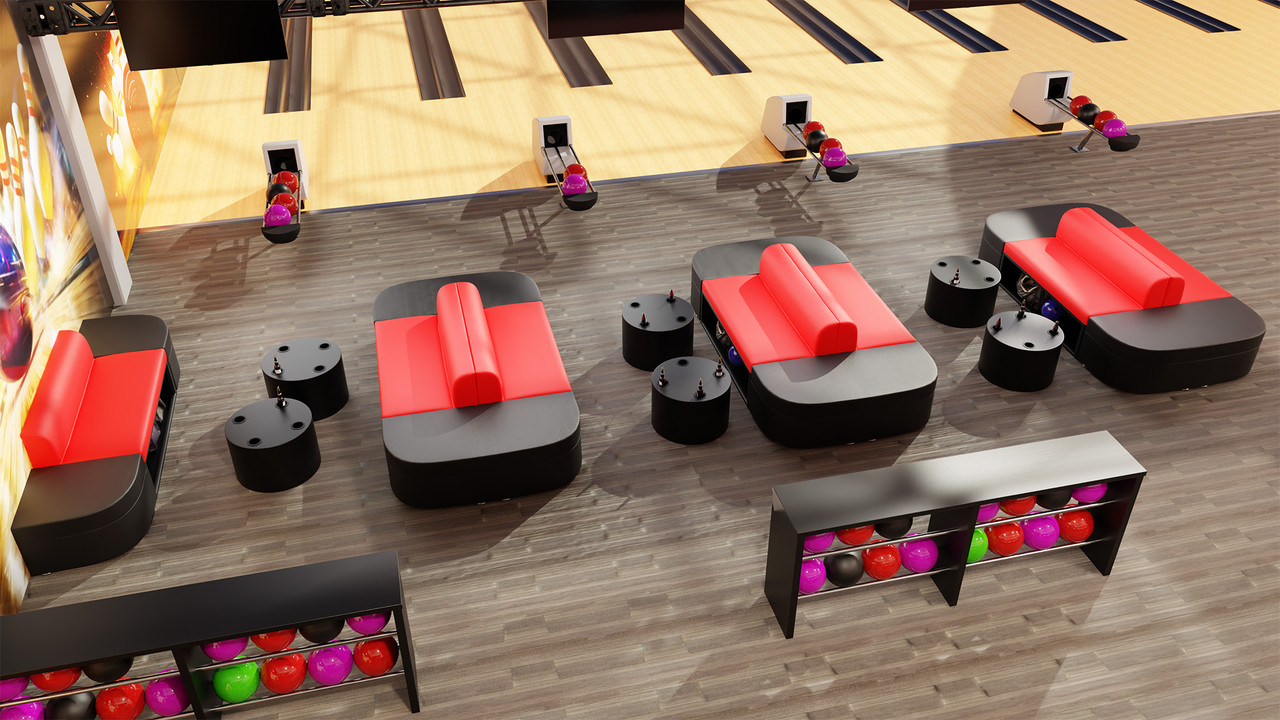 Binny Bowling  Seating with Storage - Modular Package  with LUCAS Round Lounge Tables  (Seats 32)