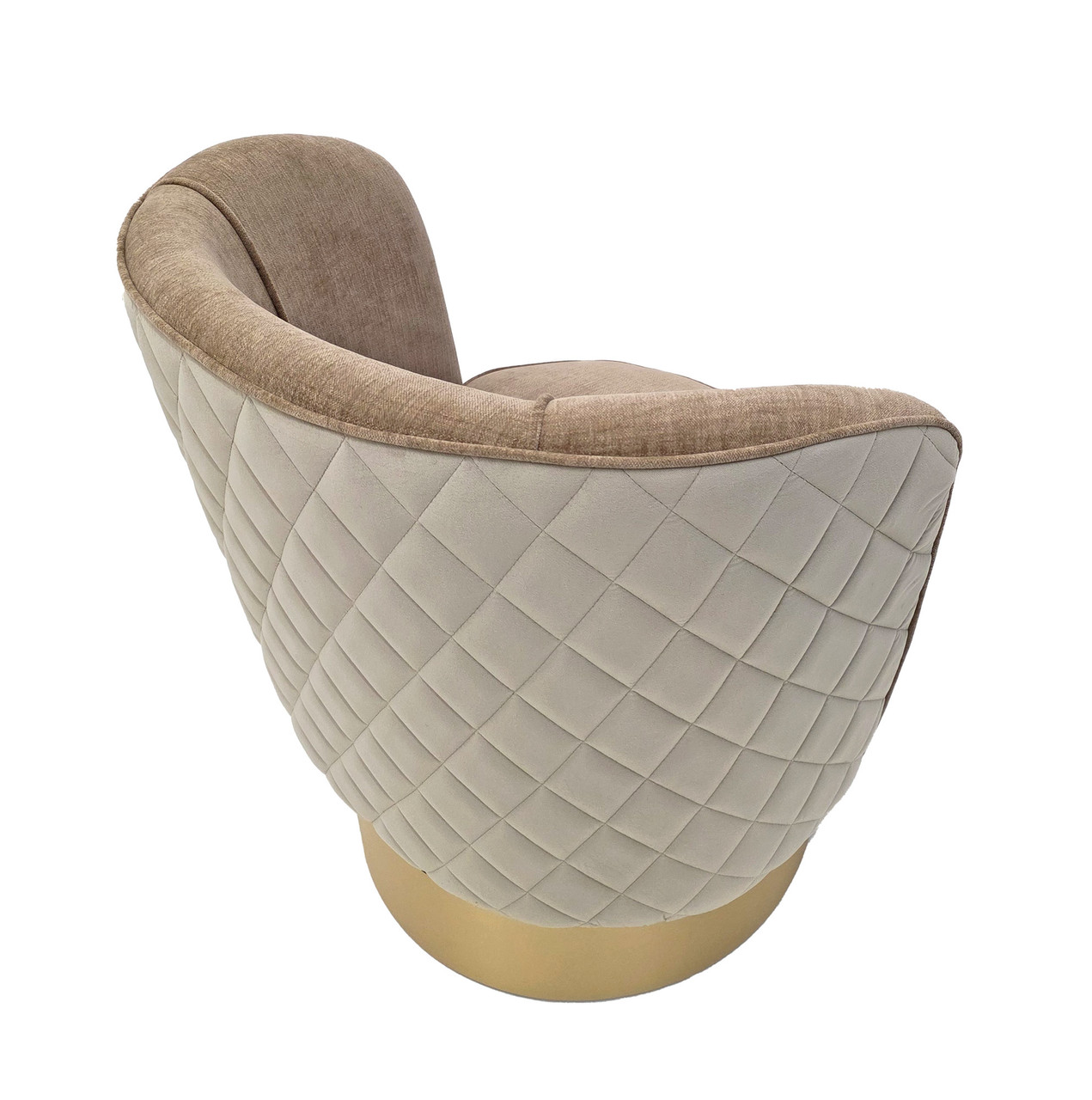 Modern Diamond Tufted Design - AMALFI  CHAIR - A Beautiful Modern Swivel Club Chair - Premium Upholstery  - Gold Wrapped Base