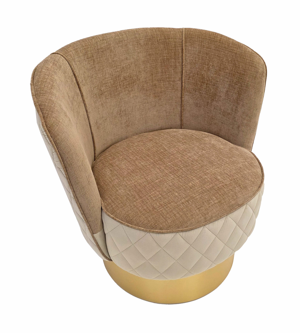 Modern Diamond Tufted Design - AMALFI  CHAIR - A Beautiful Modern Swivel Club Chair - Premium Upholstery  - Gold Wrapped Base