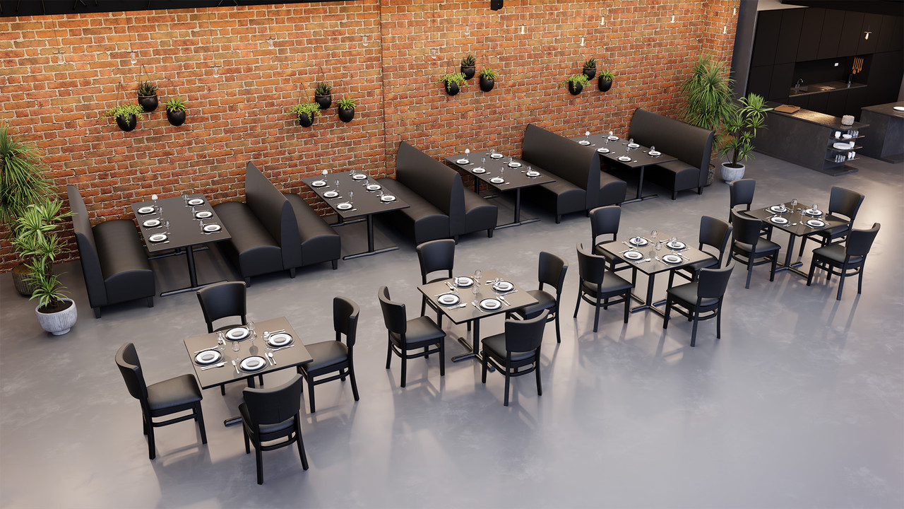 Norway Booths and Black Restaurant Tables Package with Restaurant Chairs - Seats 40