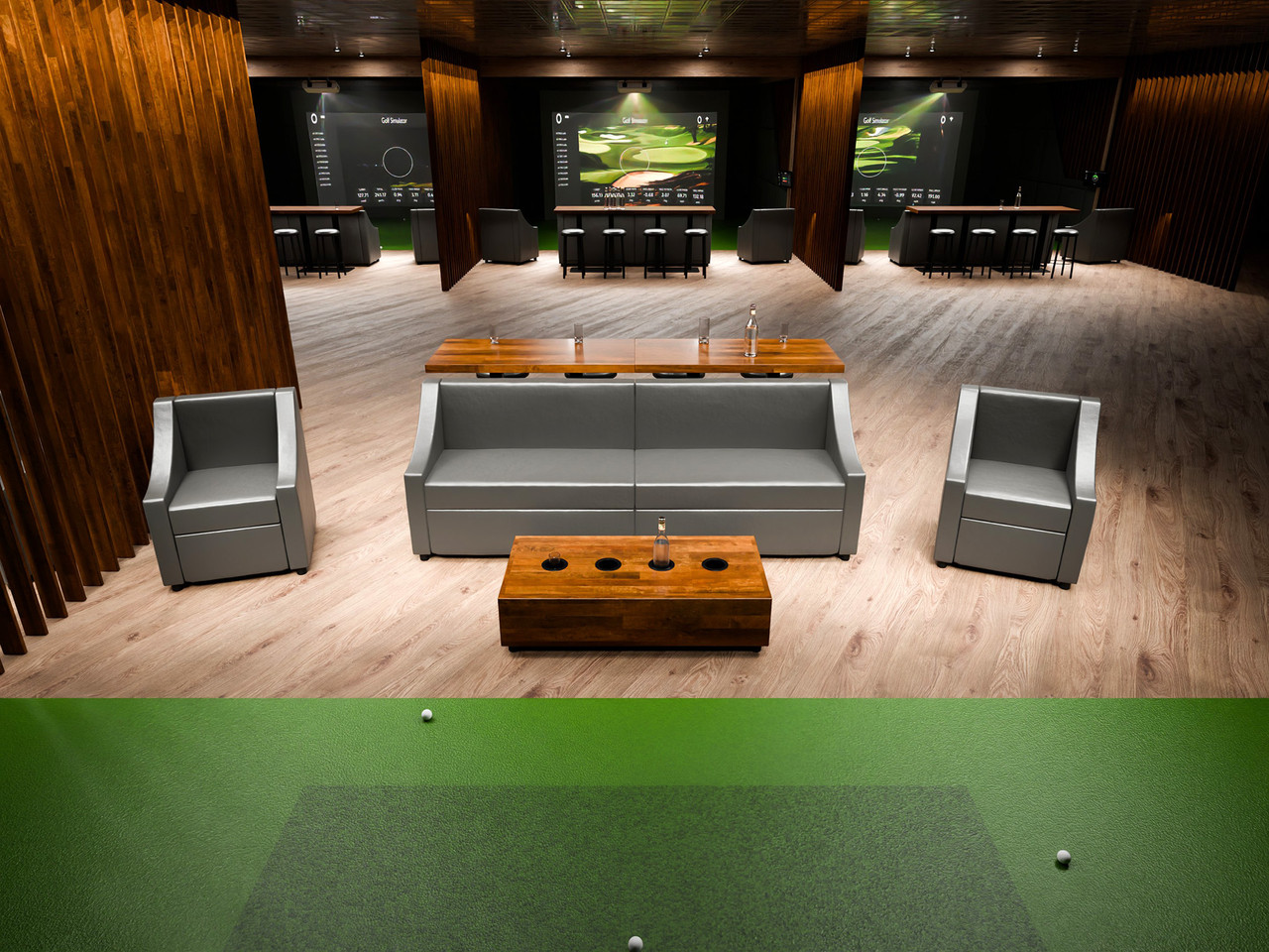 Leon-Z  Golf Furniture Package - 96" Long Sofa - Two Chairs - Tables - Bar Stools (Seats 10) 